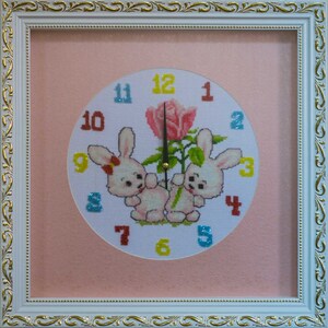 Csi 101 Cross Stitched Pink Bunnies Clock