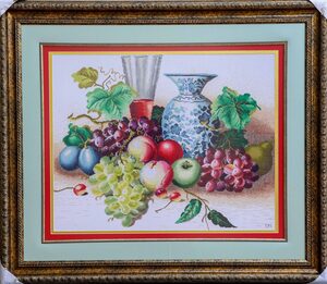 Csi 2302 Cross Stitched Vase & Fruits