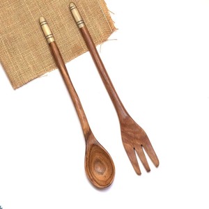 2-cut Salad Spoon Set With Bone Inlay