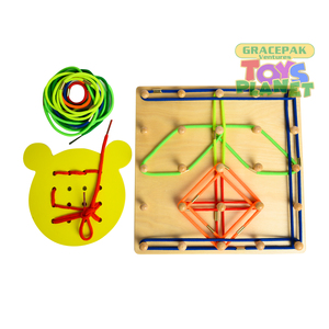 Kids Wooden Geo Board And Lacing Board