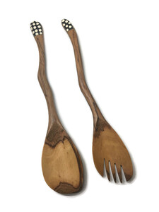 Curved/crooked Design Olive Wood Salad Set