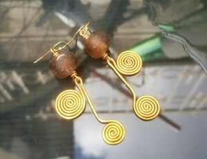 African Bead And Brass Collection (brown Recycled Glass And Brass Earrings)