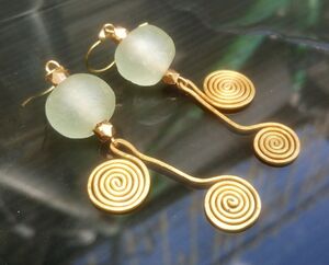 African Bead And Brass Collection (clear Recycled Glass And Brass Earrings)