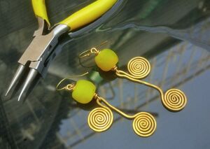 African Bead And Brass Collection (sunflower Yellow Recycled Glass And Brass Earrings)