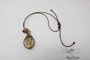 Elegant, Delicate Glass Bead And Cow-horn With Wire Wraps Pendant.