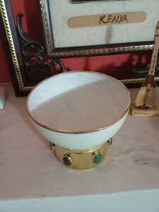 Ostrich Egg Gem Decor Bowl With 6 Gemstones