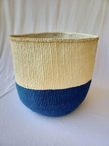 Hand Woven Recycled Paper White/,blue Basket.