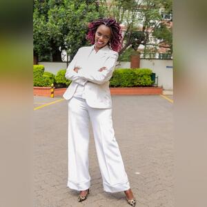 Brocade Cream White Blazer Plain Pants